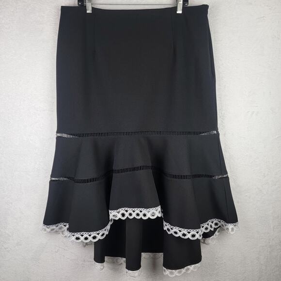 Cottagecore 2X Maxi Skirt Knit Lace Tiered High Low Hem Side Zip Romantic Fairy - Picture 1 of 9
